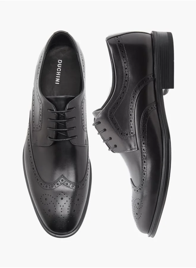 DUCHINI Men's Perforated Derby Shoes with Lace-Up Closure