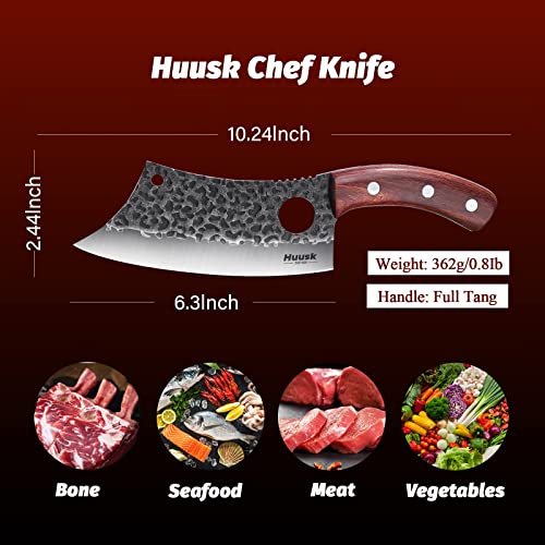 Huusk Meat Cleaver Knife, Hand Forged Butcher Knife for Meat Cutting, Full Tang Viking Knives with Sheath, Japanese Chef Knives for Outdoor Cooking, Camping, BBQ, Christmas Gift for Man and Women - Image 5