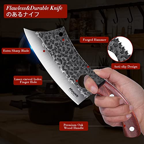 Huusk Meat Cleaver Knife, Hand Forged Butcher Knife for Meat Cutting, Full Tang Viking Knives with Sheath, Japanese Chef Knives for Outdoor Cooking, Camping, BBQ, Christmas Gift for Man and Women - Image 4