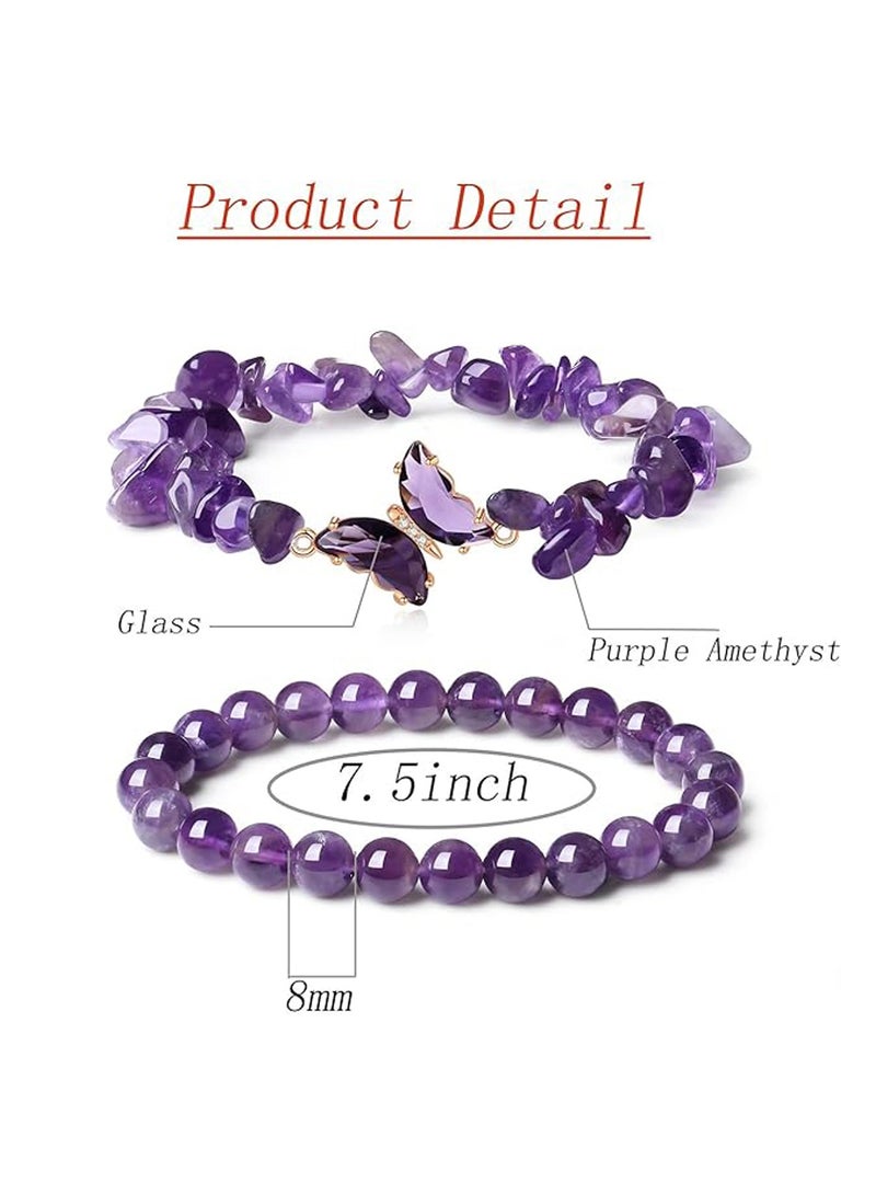CMGTYYD 2pcs Crystal Beaded Bracelets for Womens Healing Crystal Bracelet Layered Butterfly Bow Gemstone Bead Ladies Girls Bracelets Protection Lucky Bracelet Gifts - Image 2