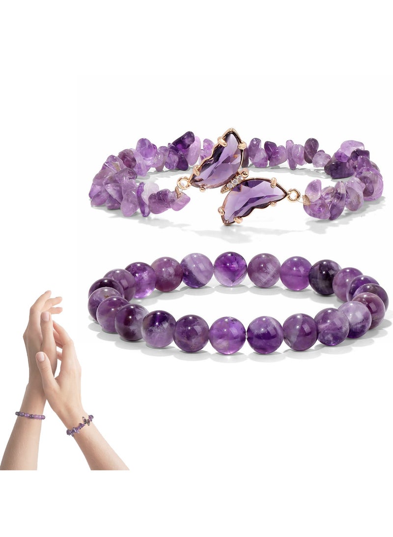 CMGTYYD 2pcs Crystal Beaded Bracelets for Womens Healing Crystal Bracelet Layered Butterfly Bow Gemstone Bead Ladies Girls Bracelets Protection Lucky Bracelet Gifts - Image 1