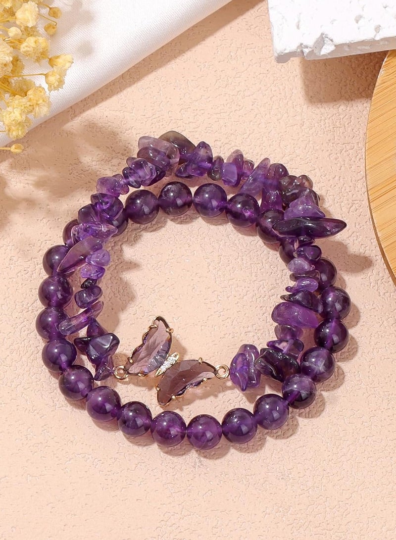 CMGTYYD 2pcs Crystal Beaded Bracelets for Womens Healing Crystal Bracelet Layered Butterfly Bow Gemstone Bead Ladies Girls Bracelets Protection Lucky Bracelet Gifts - Image 4