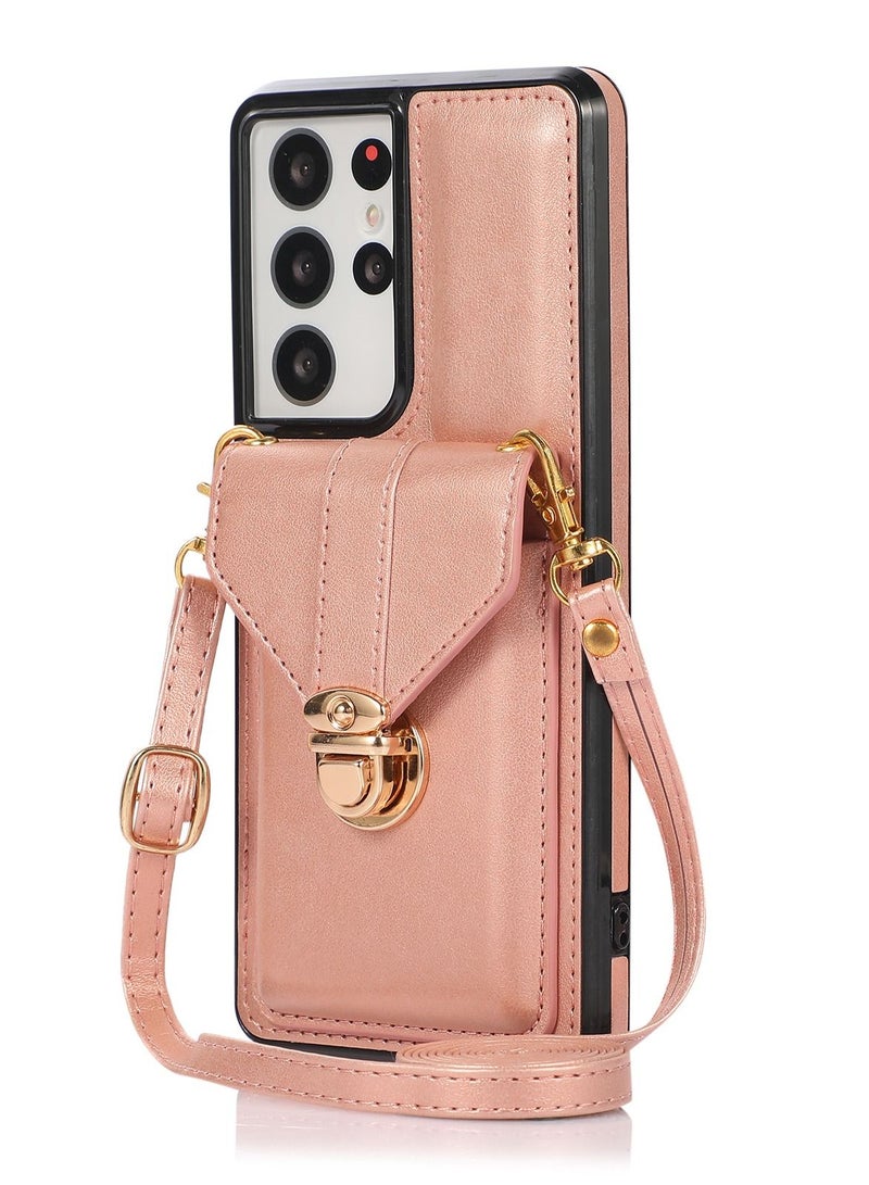 Suteni Crossbody Strap Back Cover Card Slots Leather Phone Case for Samsung - Image 1