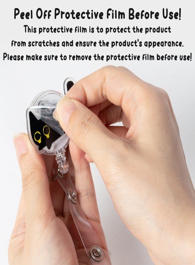 Eartim Cute Black Cat Funny Badge Reel - 9Pcs Lovely Animal Acrylic Retractable ID Badge with Metal Clip Name Tag Holder for Nurse Cat Lover Office Staff Student Birthday Gift Halloween Party Supplies - Image 2