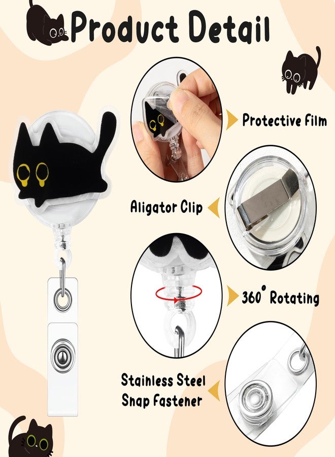 Eartim Cute Black Cat Funny Badge Reel - 9Pcs Lovely Animal Acrylic Retractable ID Badge with Metal Clip Name Tag Holder for Nurse Cat Lover Office Staff Student Birthday Gift Halloween Party Supplies - Image 3