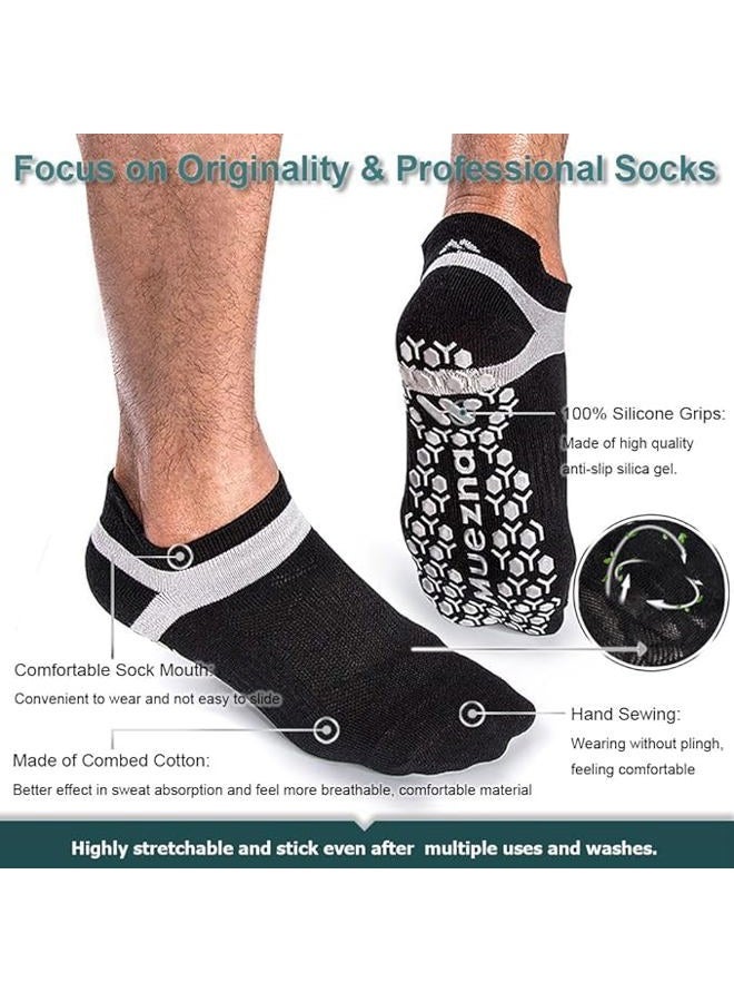 Muezna Men's Non-Slip Yoga Socks, Anti-Skid Pilates, Barre, Bikram Fitness Hospital Slipper Socks with Grips - Image 3