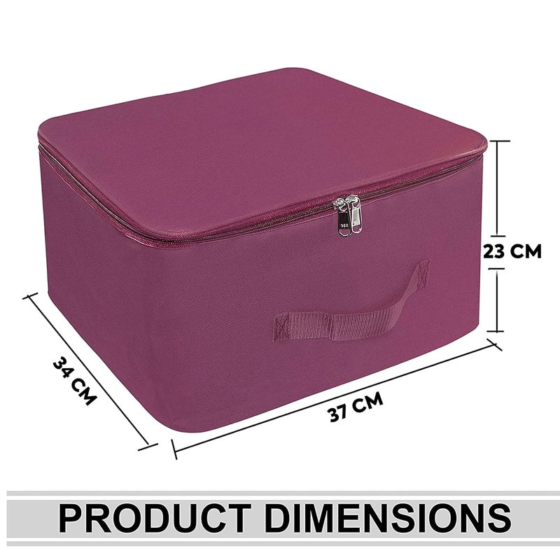 Storite 2 Pack Nylon Wardrobe Bag Underbed Moisture Proof Cloth Storage Organizer Storage box for Clothes Saree Bags with Zippered Closure Handle Magenta 37x34x23 cm Square - Image 2