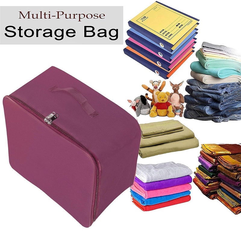 Storite 2 Pack Nylon Wardrobe Bag Underbed Moisture Proof Cloth Storage Organizer Storage box for Clothes Saree Bags with Zippered Closure Handle Magenta 37x34x23 cm Square - Image 5