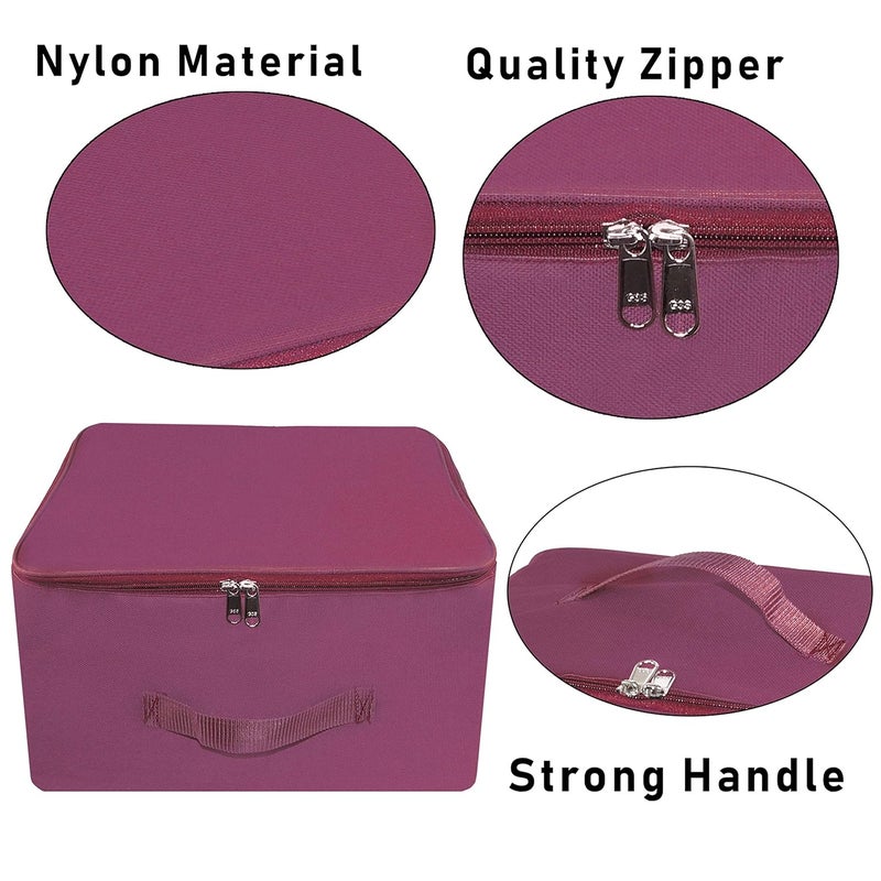 Storite 2 Pack Nylon Wardrobe Bag Underbed Moisture Proof Cloth Storage Organizer Storage box for Clothes Saree Bags with Zippered Closure Handle Magenta 37x34x23 cm Square - Image 3