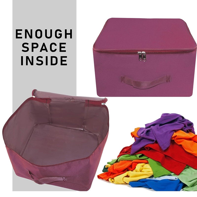Storite 2 Pack Nylon Wardrobe Bag Underbed Moisture Proof Cloth Storage Organizer Storage box for Clothes Saree Bags with Zippered Closure Handle Magenta 37x34x23 cm Square - Image 4
