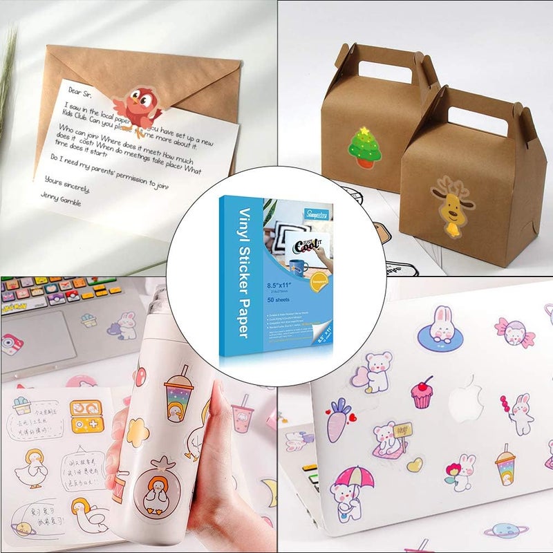 Stampcolour 50 Sheets Clear Printable Sticker Paper for Inkjet Printer, 8.5x11 Vinyl Transparent Sticker Paper, Dries Quickly Vivid Colors Decal Paper,Tear Resistant for DIY Stickers & Decals - Image 4