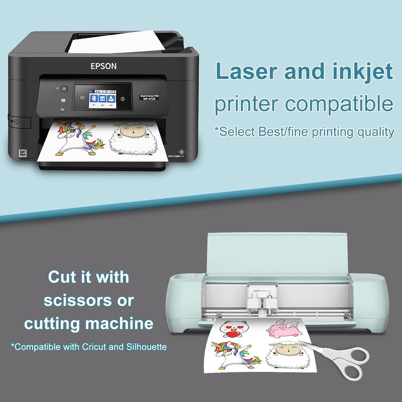 Stampcolour 50 Sheets Clear Printable Sticker Paper for Inkjet Printer, 8.5x11 Vinyl Transparent Sticker Paper, Dries Quickly Vivid Colors Decal Paper,Tear Resistant for DIY Stickers & Decals - Image 3