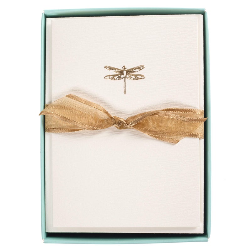 Graphique Dragonfly La Petite Presse Boxed Notecards - 10 Embossed and Embellished Gold Foil Blank Cards with Matching Envelopes, 3.25" x 4.75" - Image 1