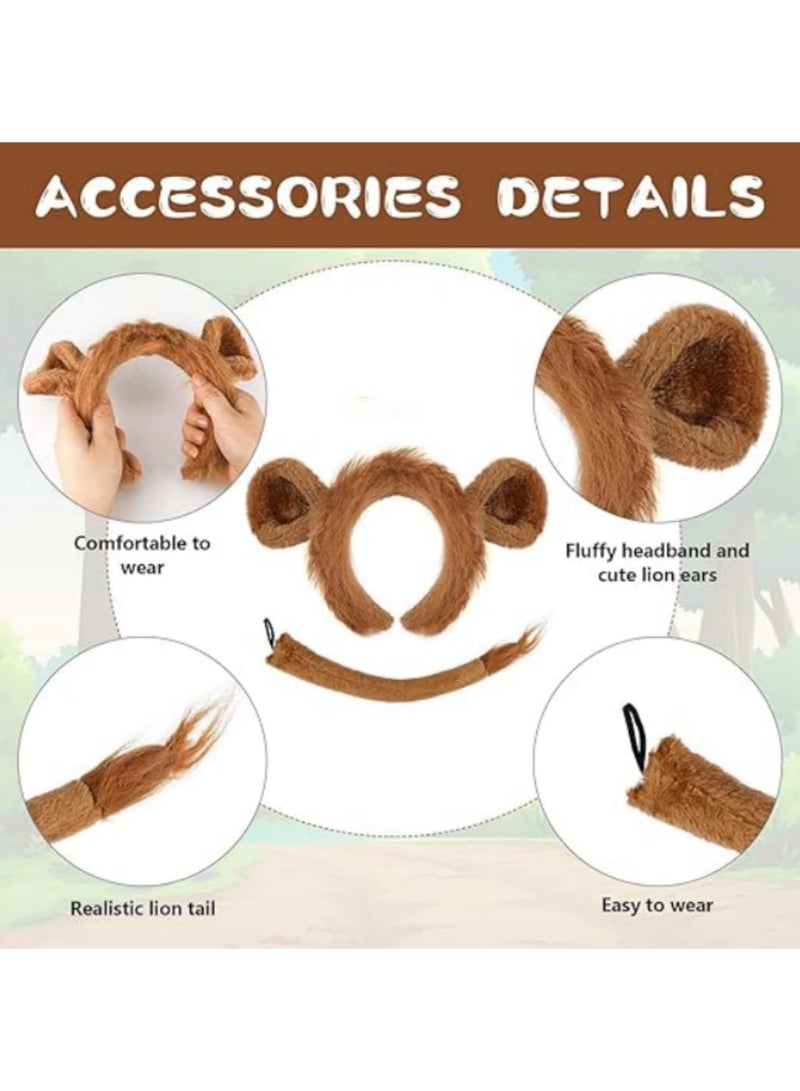 5Pcs Lion Costume Set for Kids and Adults with Ears Headband Bowtie Gloves and Tail for Halloween Birthday Party Cosplay Dress Up - Image 4