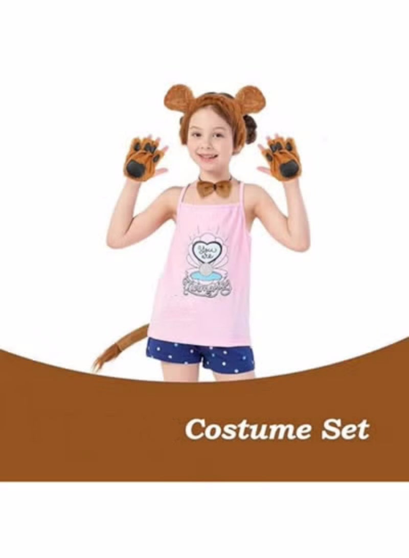 5Pcs Lion Costume Set for Kids and Adults with Ears Headband Bowtie Gloves and Tail for Halloween Birthday Party Cosplay Dress Up - Image 2