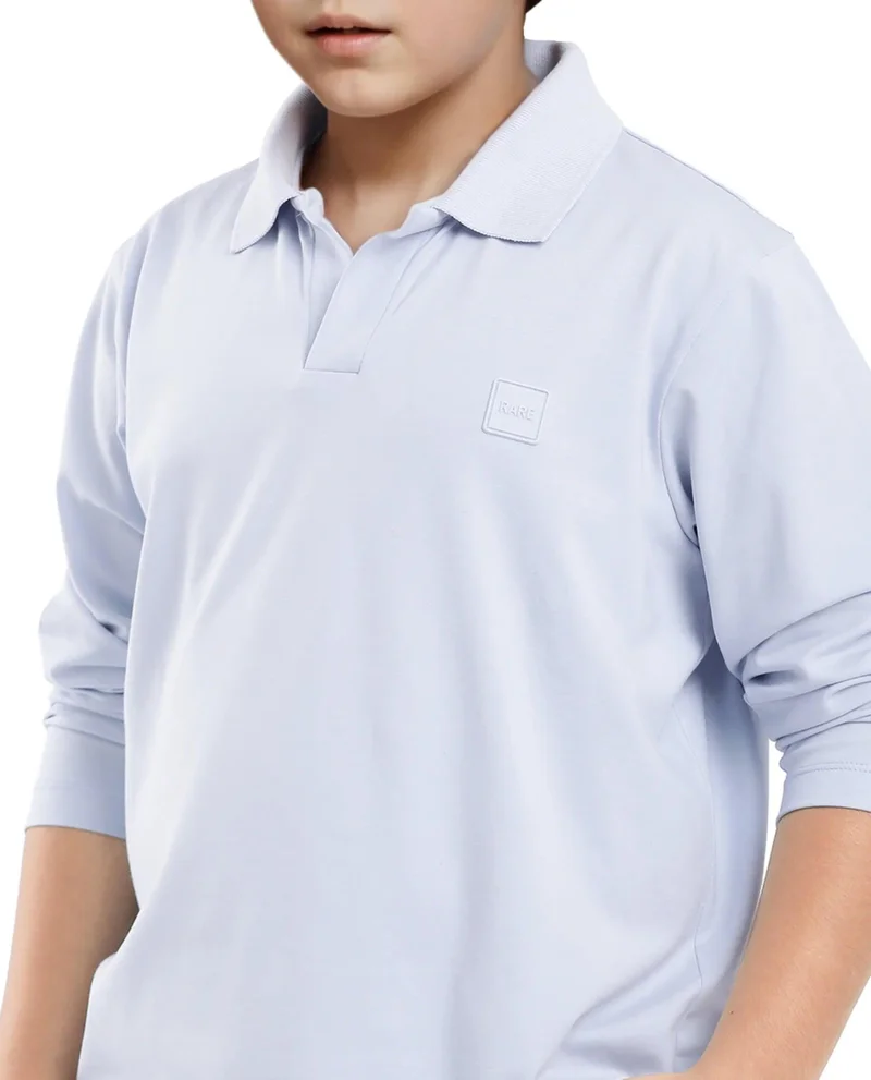 Rare Ones Rare Ones Kids Flit Light Blue Cotton Poly Full Sleeve Regular Collar Solid Polo