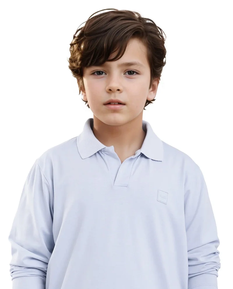 Rare Ones Rare Ones Kids Flit Light Blue Cotton Poly Full Sleeve Regular Collar Solid Polo