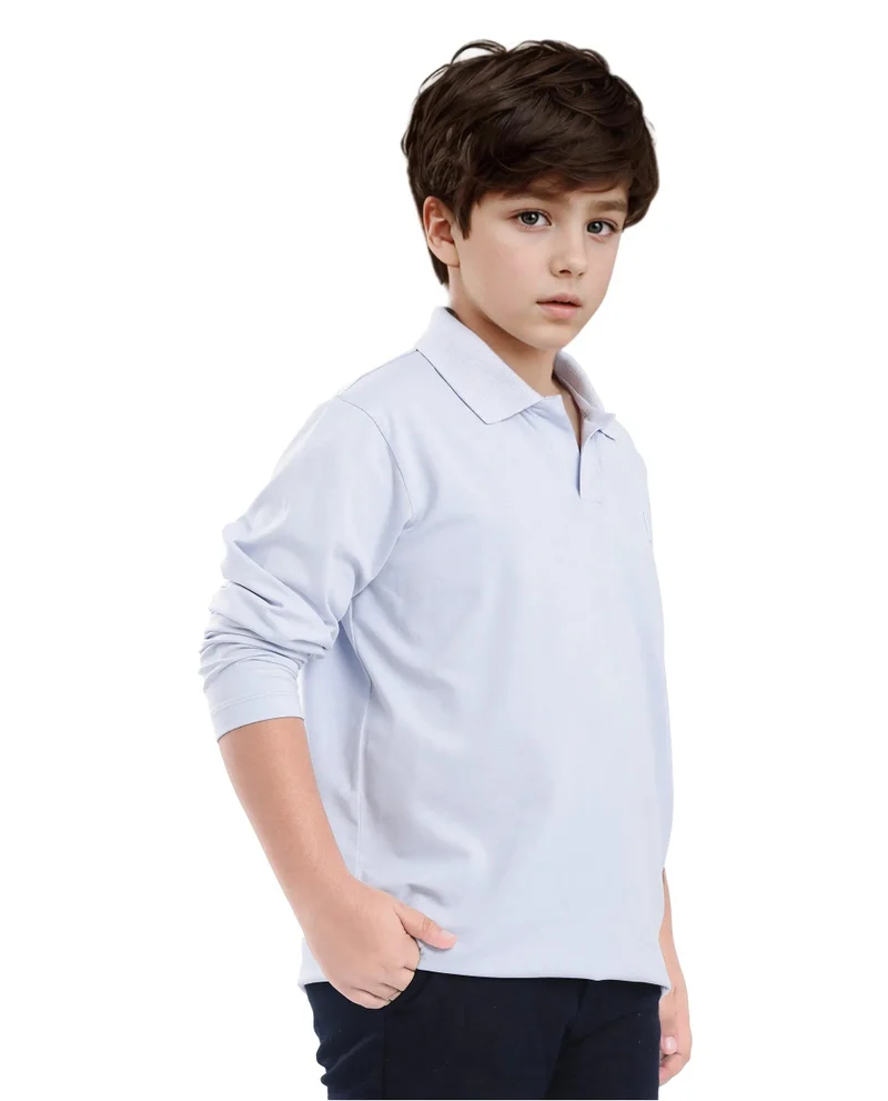 Rare Ones Rare Ones Kids Flit Light Blue Cotton Poly Full Sleeve Regular Collar Solid Polo