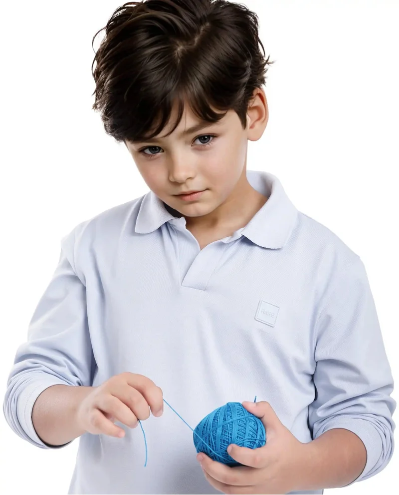 Rare Ones Rare Ones Kids Flit Light Blue Cotton Poly Full Sleeve Regular Collar Solid Polo