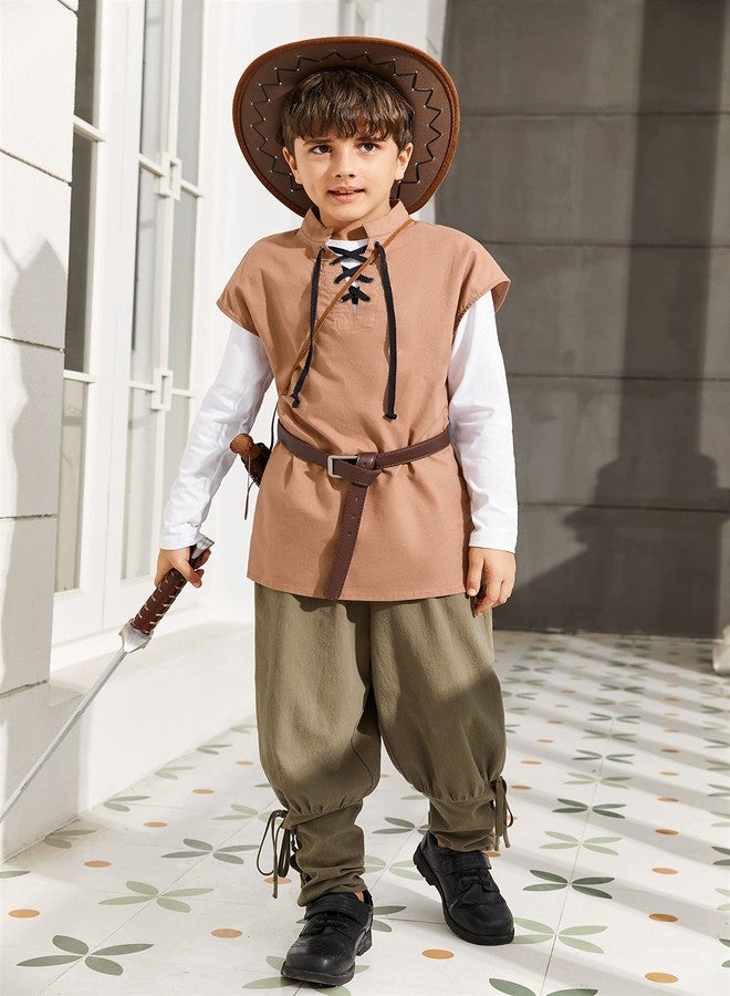 Runcati Boys Kids Renaissance Pirate T Shirts Viking Medieval Sleeveless Lace Up Costume Scottish Cotton Tank Tops - Image 3