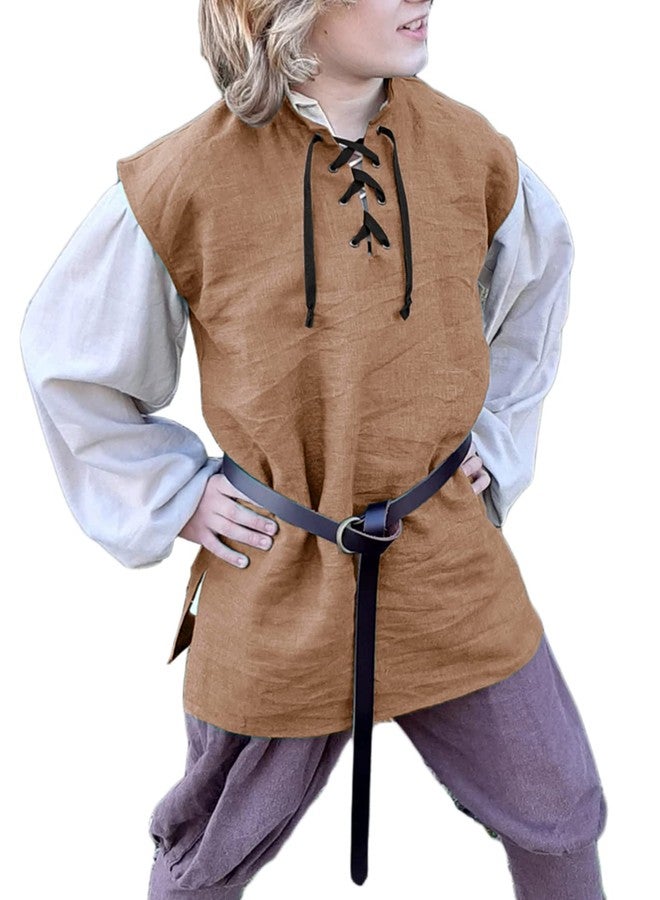 Runcati Boys Kids Renaissance Pirate T Shirts Viking Medieval Sleeveless Lace Up Costume Scottish Cotton Tank Tops - Image 5
