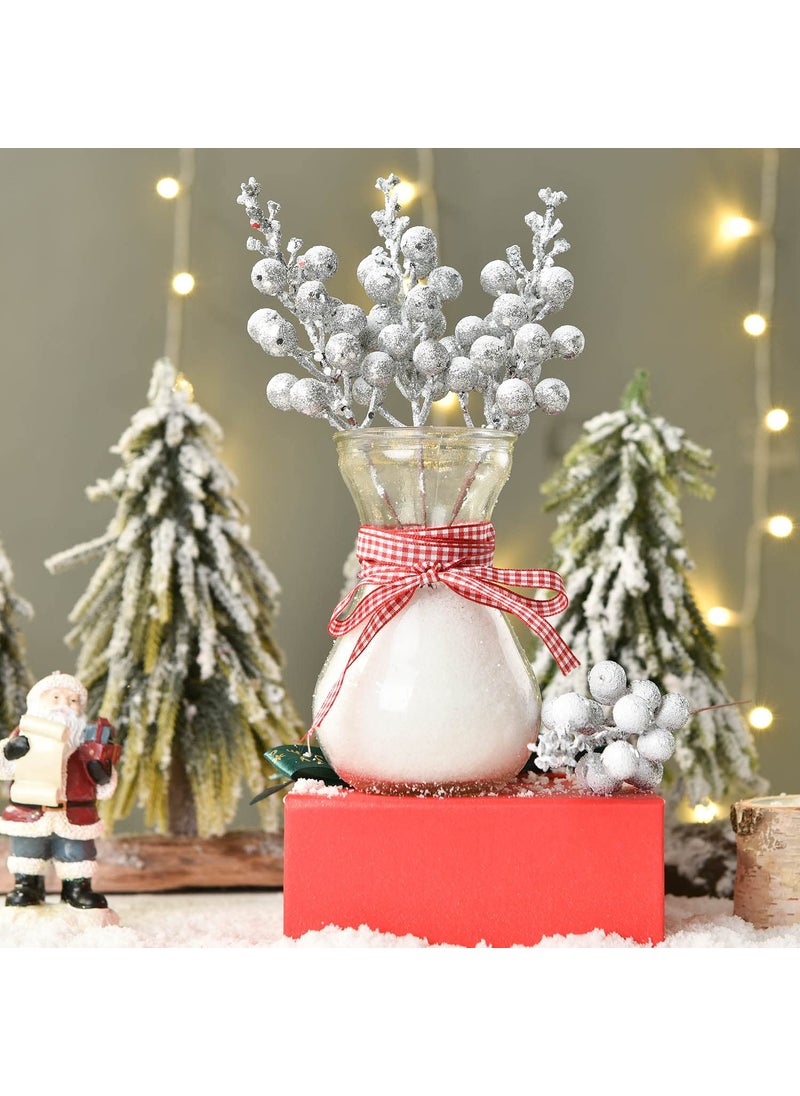 Fomlily Fomlily 16 Pack Christmas Glitter Berries Stems  8"" Artificial Christmas Picks Snowy Berry Stems for Christmas Tree Ornaments  DIY Xmas Wreath  Crafts  Holiday and Home Decor (Silver)  - Image 2