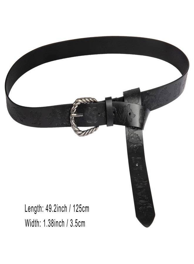 COSFAN Medieval Leather Belt, Viking Fenrir Embossed Leather Buckle Belt Medieval Knight Ring Belt Retro LARP Belt viking Accessory (Black) - Image 4