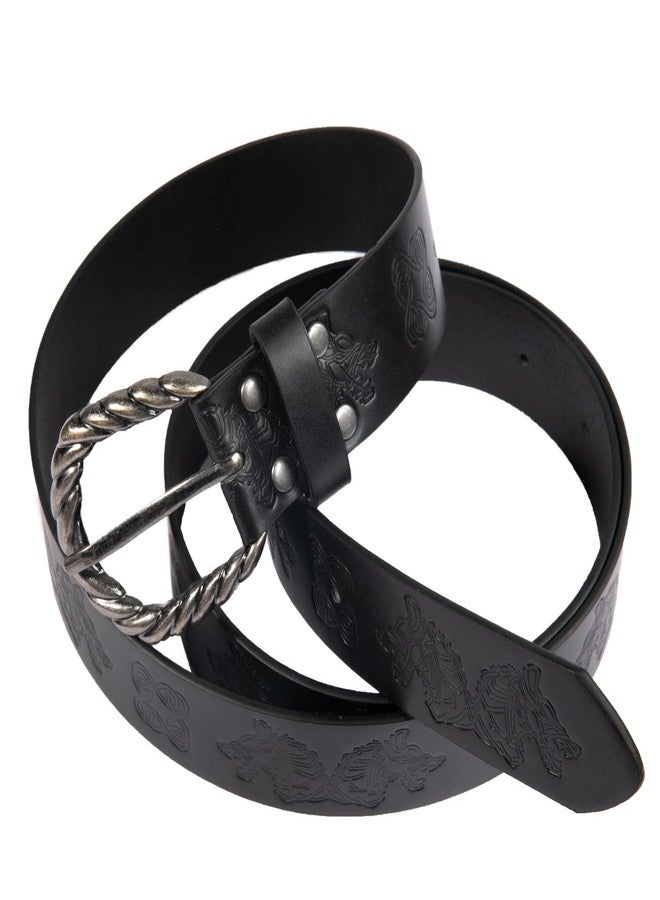 COSFAN Medieval Leather Belt, Viking Fenrir Embossed Leather Buckle Belt Medieval Knight Ring Belt Retro LARP Belt viking Accessory (Black) - Image 1