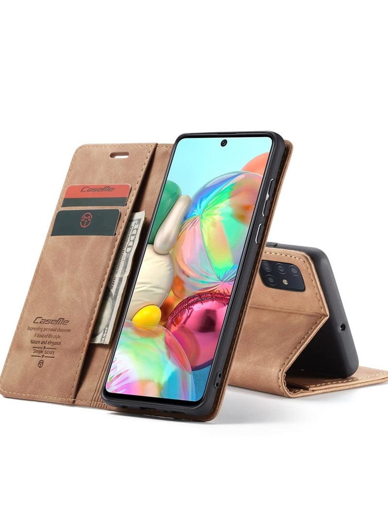CaseMe Phone Case Luxury PU Leather Design 013 Flip Cover Card Slot Holder Cover For Samsung Galaxy A71 (Brown) - Image 2