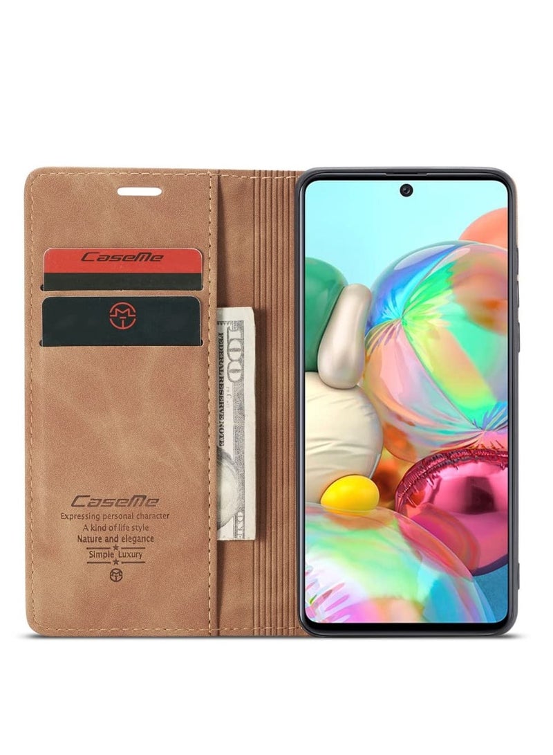 CaseMe Phone Case Luxury PU Leather Design 013 Flip Cover Card Slot Holder Cover For Samsung Galaxy A71 (Brown) - Image 3