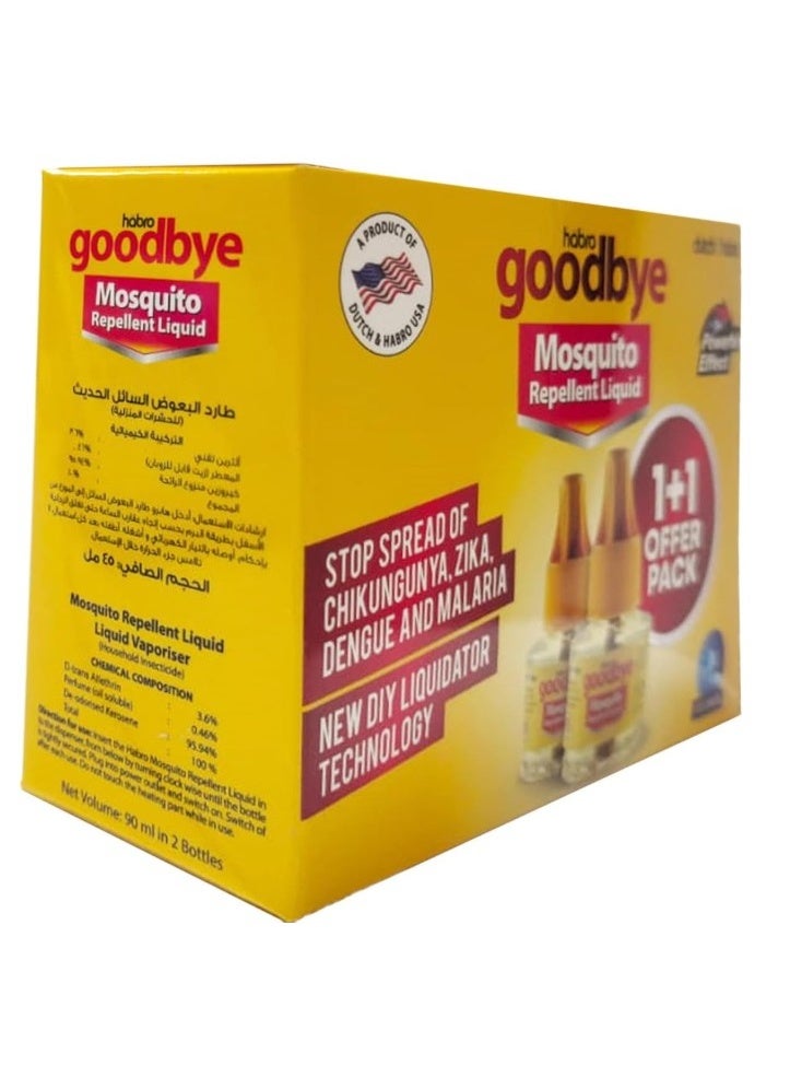 Habro Goodbye Mosquito Repellent Liquid | Mosquito Killer Liquid Kit | 60+60 Nights Refill - 45ml Bottle of 2 - Image 1