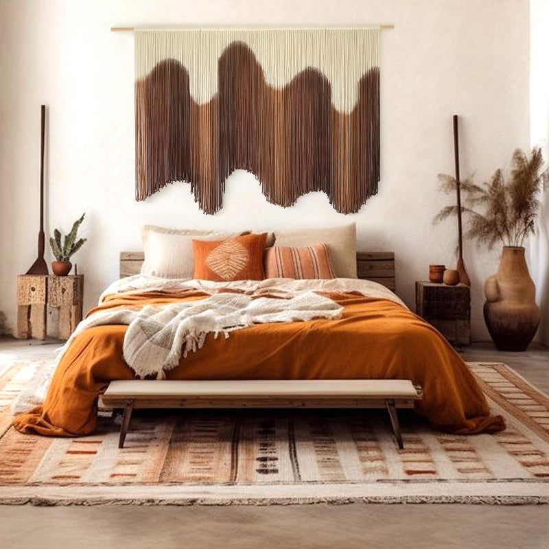 IOWER Macrame Wall Hanging Brown Dip-Dyed Large Handmade Macrame Cord Fiber Art Boho Wall Decor for Bedroom Living Room 57" W x 39" L - Image 3