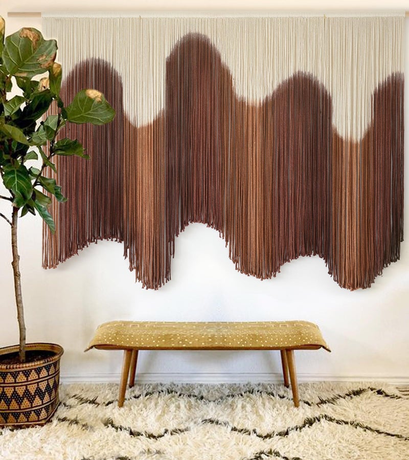 IOWER Macrame Wall Hanging Brown Dip-Dyed Large Handmade Macrame Cord Fiber Art Boho Wall Decor for Bedroom Living Room 57" W x 39" L - Image 1