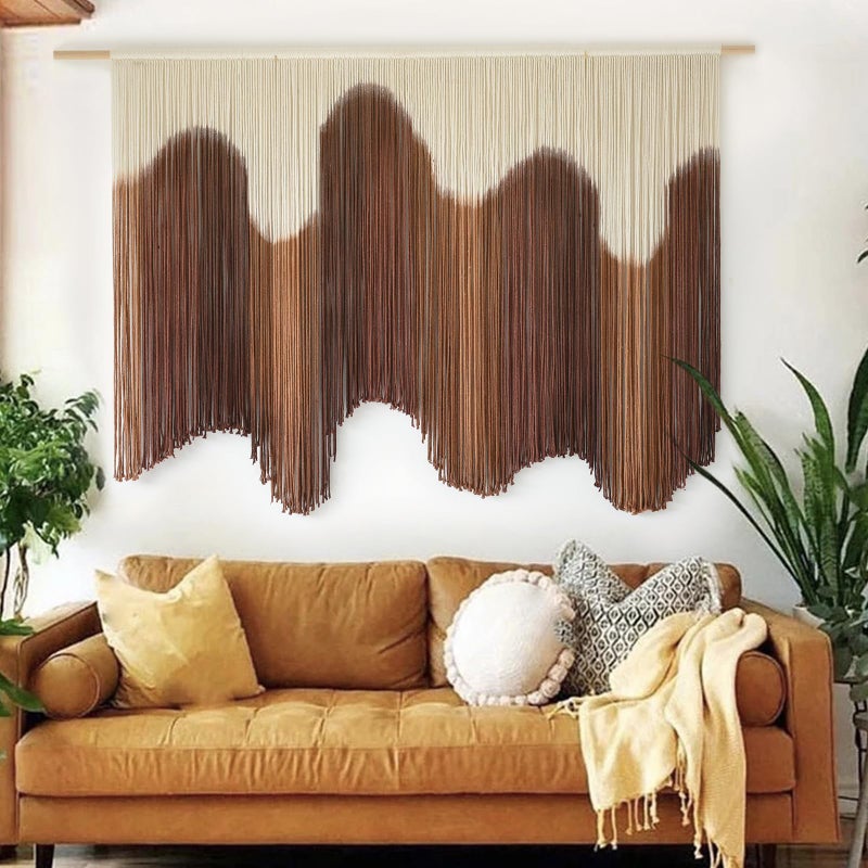 IOWER Macrame Wall Hanging Brown Dip-Dyed Large Handmade Macrame Cord Fiber Art Boho Wall Decor for Bedroom Living Room 57" W x 39" L - Image 2
