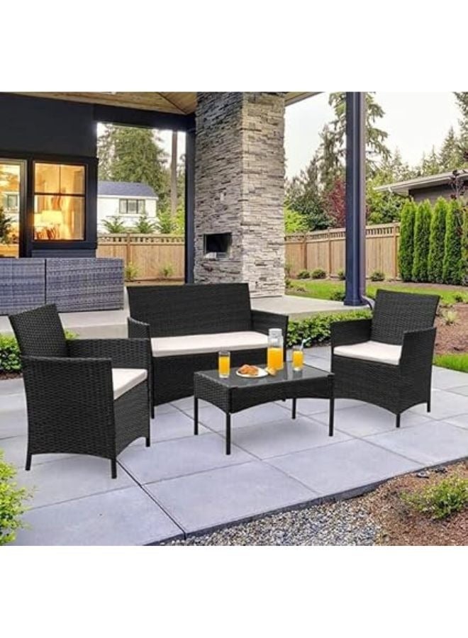 هارموني هوم طقم جلوس حدائق من هارموني هوم، 4 قطع مع وسائد، 100×49×80 سم، أثاث جلوس للفناء والشرفة، مقاوم للعوامل الجوية من راتان البولي مع إطار فولاذي، بني - Image 1