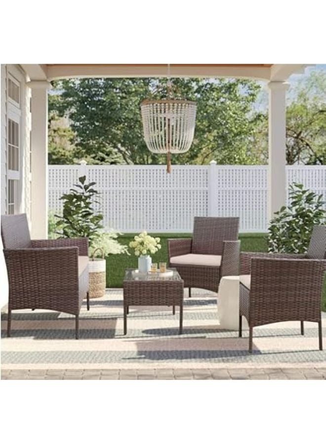 هارموني هوم طقم جلوس حدائق من هارموني هوم، 4 قطع مع وسائد، 100×49×80 سم، أثاث جلوس للفناء والشرفة، مقاوم للعوامل الجوية من راتان البولي مع إطار فولاذي، بني - Image 3