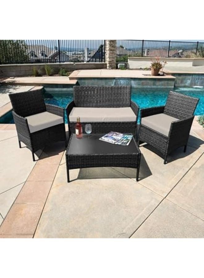 هارموني هوم طقم جلوس حدائق من هارموني هوم، 4 قطع مع وسائد، 100×49×80 سم، أثاث جلوس للفناء والشرفة، مقاوم للعوامل الجوية من راتان البولي مع إطار فولاذي، بني - Image 5