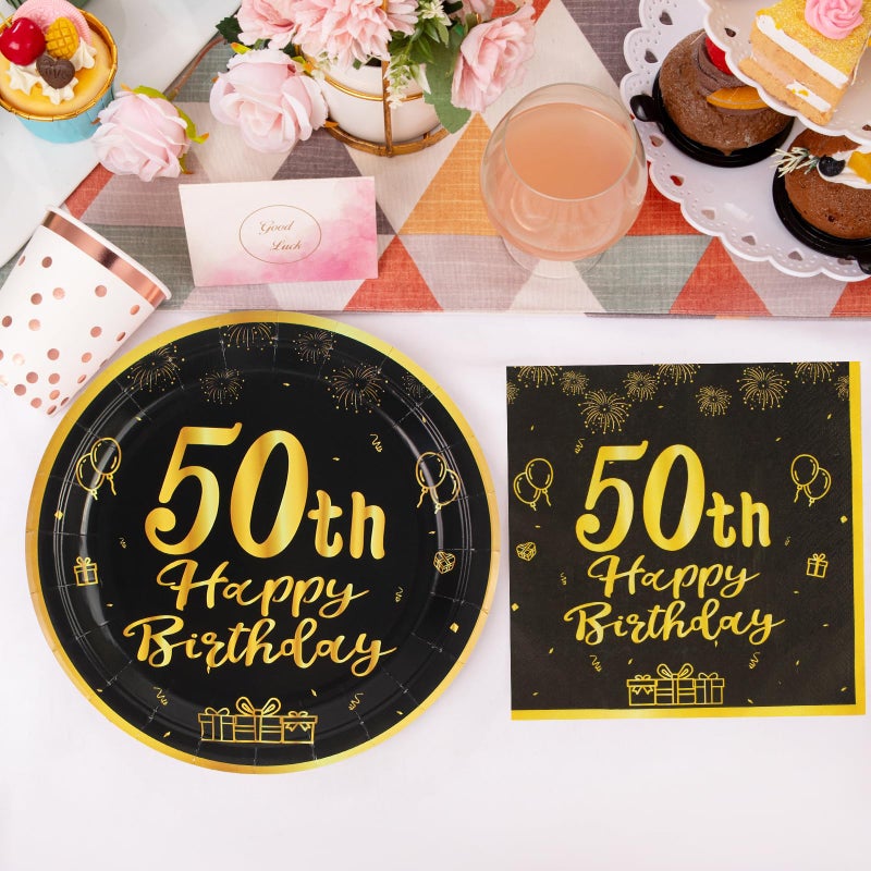 LDFDRT 50th Paper Party Plates And Napkins 50pcs 9" Black Birthday Party Dessert Tableware Happy Birthday Decorations Party Supplies - Image 4