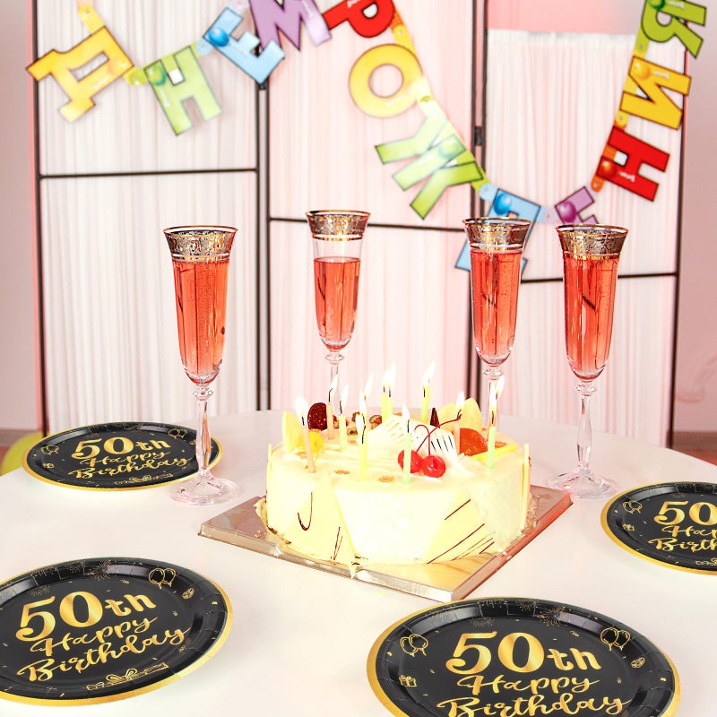 LDFDRT 50th Paper Party Plates And Napkins 50pcs 9" Black Birthday Party Dessert Tableware Happy Birthday Decorations Party Supplies - Image 5