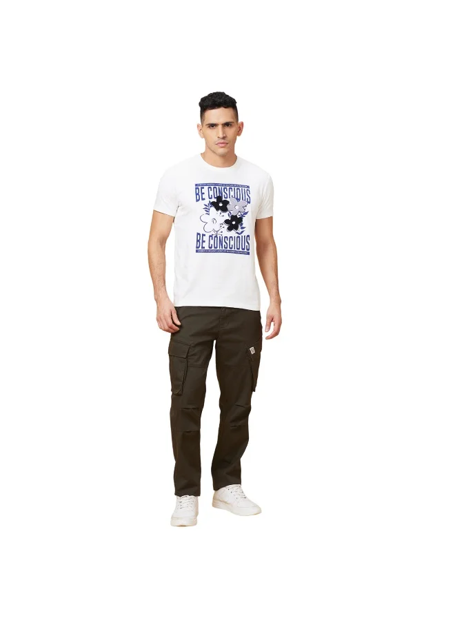 بيينغ هيومان Mens Off White Round Neck Short Sleeve T-Shirt