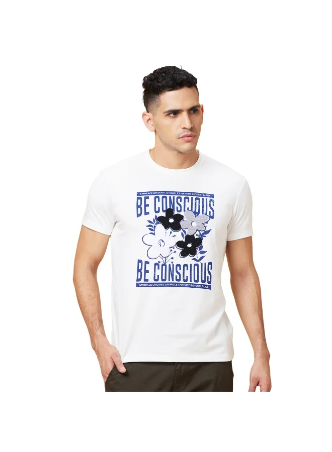 بيينغ هيومان Mens Off White Round Neck Short Sleeve T-Shirt
