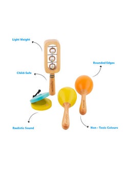 BRAINSMITH Swoora Mini Percussion Set (0-3 Years) - Musical Wooden Rattle Toy For Infants And Toddlers, Non-Toxic Hold And Shake Sound Toys For Baby, Multicolor  - Image 4