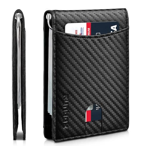 RUNBOX Genuine Leather Slim Wallet for Men RFID Blocking Bifold Minimalist Front Pocket Mens Wallet with Money Clip Thin Gift Box - Image 1