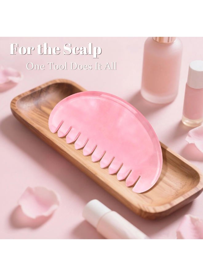 ideayard Massage Jade Comb Gift for Women Scalp Massage Comb Hand Made Rose Quartz Comb Polished Round Tooth - Image 2