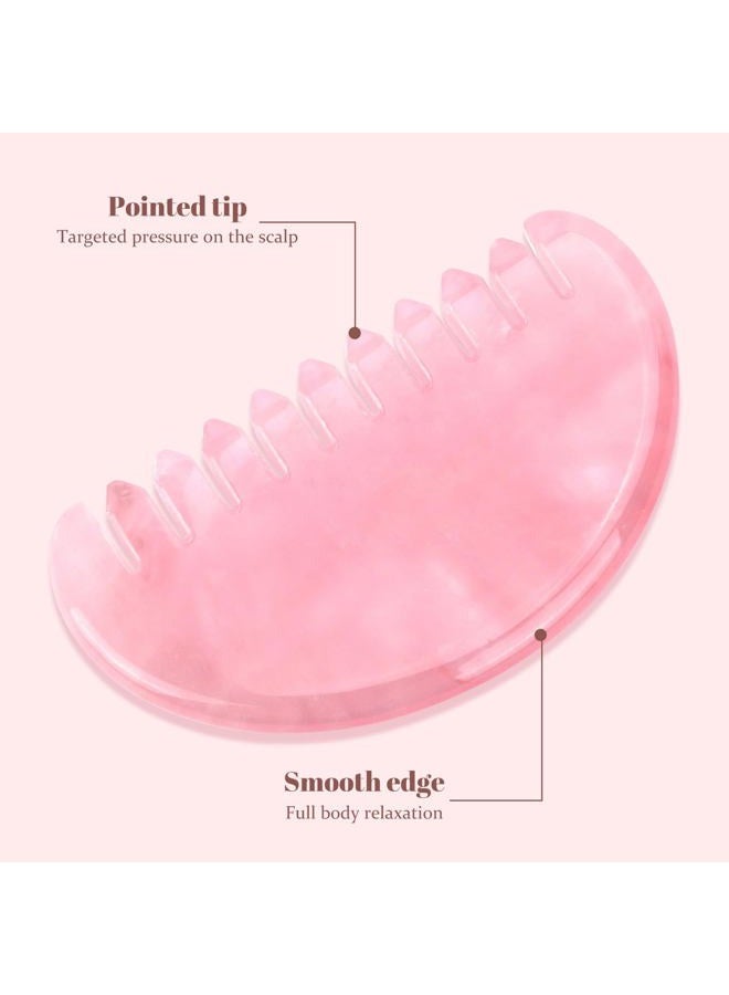 ideayard Massage Jade Comb Gift for Women Scalp Massage Comb Hand Made Rose Quartz Comb Polished Round Tooth - Image 3