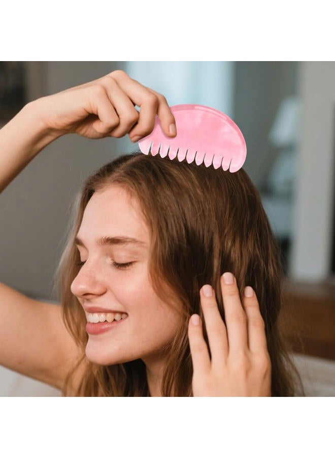 ideayard Massage Jade Comb Gift for Women Scalp Massage Comb Hand Made Rose Quartz Comb Polished Round Tooth - Image 4