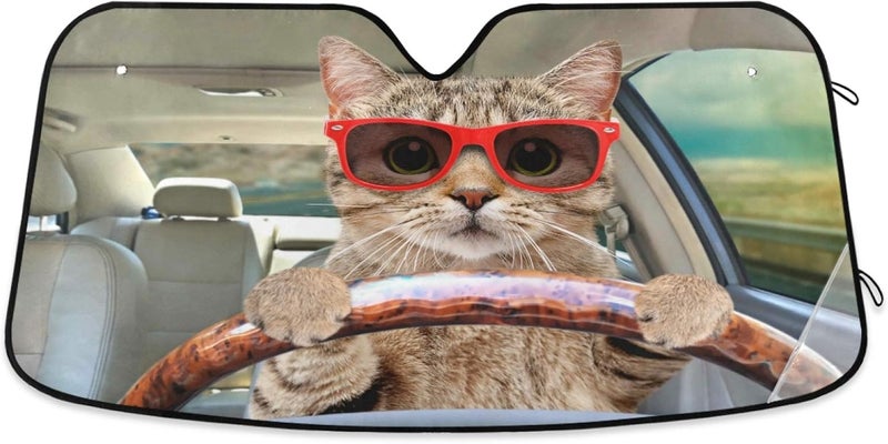 Dussdil Car Windshield Sun Shade Kitty Cat Driving Car Truck Sunshade Car Shield Shade Visor Cover Reflective UV Rays Protector Keep Cool Foldable Retractable for Car Truck SUV - Image 1