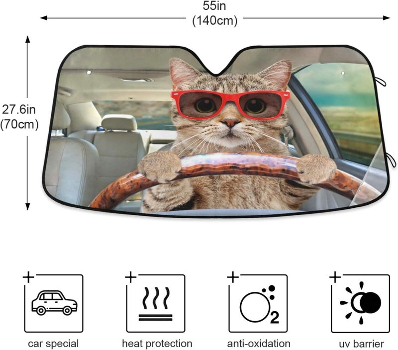 Dussdil Car Windshield Sun Shade Kitty Cat Driving Car Truck Sunshade Car Shield Shade Visor Cover Reflective UV Rays Protector Keep Cool Foldable Retractable for Car Truck SUV - Image 2