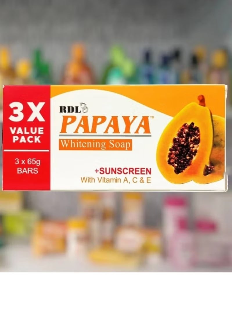 ار دي ال صابون البابايا المُشرق من RDL مع واقي من الشمس - عبوة قيمة من 3 قطع (3 × 65 جم)