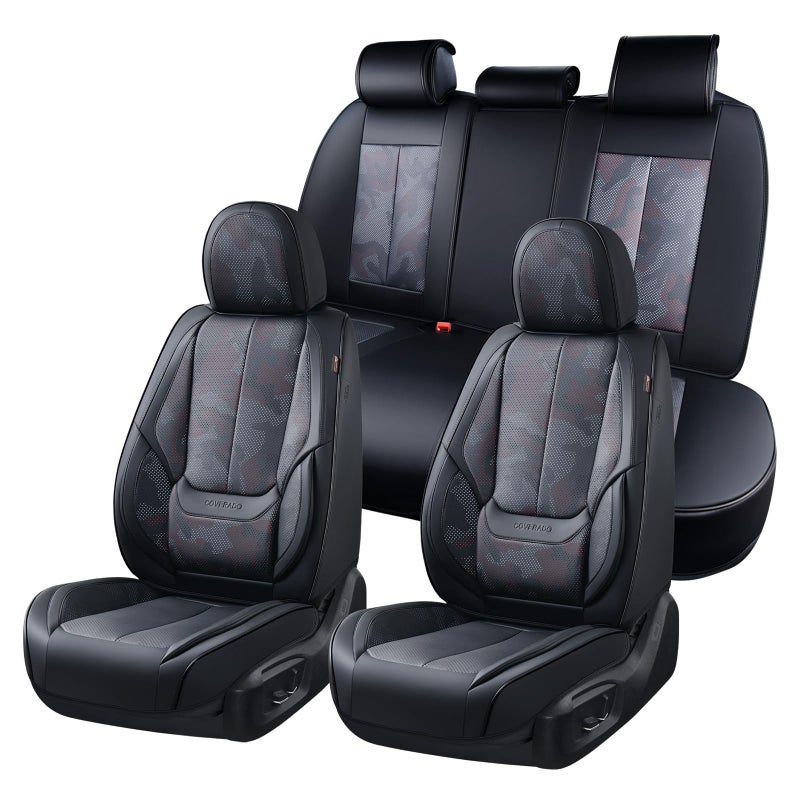 Coverado Seat Covers, Car Seat Covers Full Set, Leather Seat Covers for Cars, Car Seat Protector, Black Car Seat Covers Front Seats and Back Seats Universal Fit for Most Cars Camo - Image 1